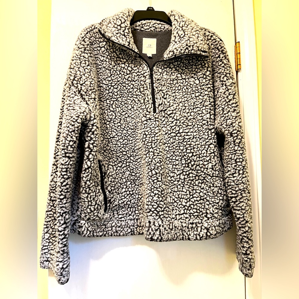 Thread + Supply Sherpa Sweater Fleece 1/4 Zip Wubby Pullover Charcoal Gray sz L